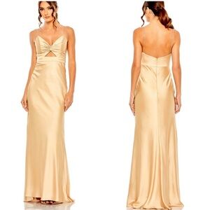 MAC DUGGAL Satin Twist Front Formal Gown Champagne 68347 Size 2 NWT